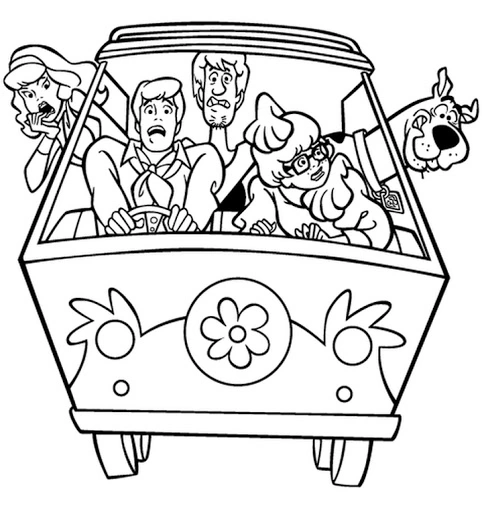 Kolorowanka drużyna Scooby z samochodzie